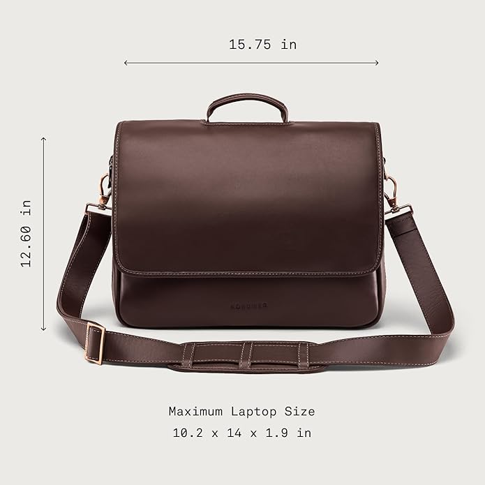 Nordweg Workday Briefcase NW053B – Full-Grain Leather Laptop Bag 15.6" – Office Shoulder Messenger for Work, Study, Travel