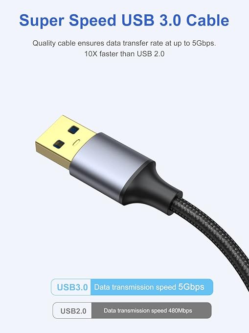 USB to USB Cable 10 FT 2-Pack, USB 3.0 A to A Cable 10 Foot Male to Male Cord Double Sided Compatible with Hard Drive, Laptop Cooler, DVD Player and More