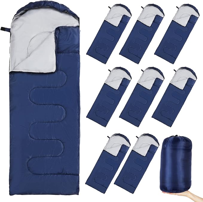 Macarrie 10 Pcs 0 Degree Camping Sleeping Bags Bulk for Adults Cold Weather 4 Season Warm Sleeping Bag with Compression Sack for Homeless Donation Shelter Emergency Hiking