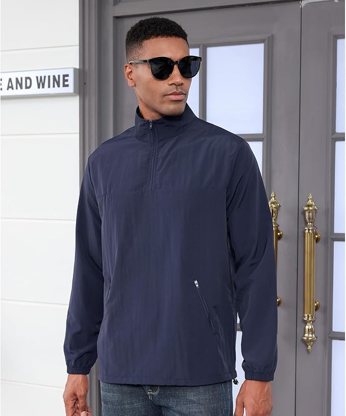 Men's Casual Quarter Zip Pullover Golf Windbreakers Athletic Lightweight Jacket Hiking Running Sweatshirt with Pockets