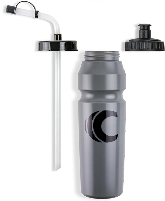 Cannon Sports 1 Liter Sports Water Bottle, BPA-Free, 34 Oz Capacity, Large Mouth, 2 lids (Straw and Squeeze), Great For Helmet Sports Such As Hockey, Lacrosse, Football, Boxing (6 Pack) (Gray)