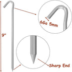 MySit 9" Tent Stakes, Metal Inflatable Stakes 30 Pack, Heavy Duty Galvanized Tent Stakes Metal, Tent Pegs Ground Trap Camping Stakes for Inflatables, Outdoor Decorations