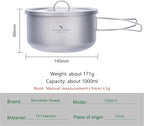 Boundless Voyage Titanium Pot Multifunctional Cooker Ultralight Camping Pot with Handle & Lid Outdoor Open Fire Cookware for Backpacking, Hiking, Bushcraft Cooking Ti2041C