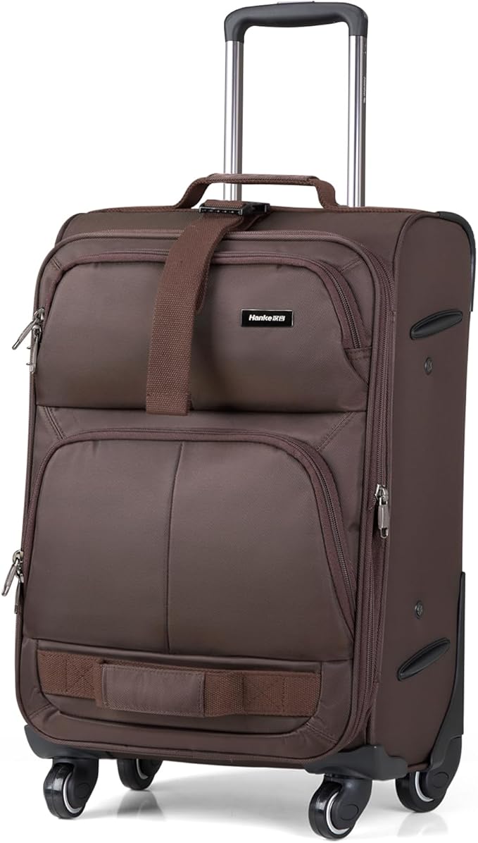 Hanke 24 inch Softside Expandable Luggage with Spinner Wheels, Medium Size Suitcase Checked Luggage Travel Luggage Rolling Suitcase,Coffee