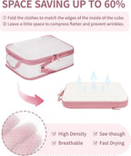 ECOHUB 6 Set Compression Packing Cubes, Gifts for Women Mom, Lightweight Vacation Travel Essentials Accessories for Suitcase Luggage Organizer Bags Set with YKK Zippers Shoe Bag, Pink