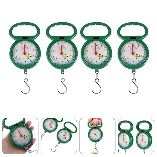 Ipetboom 4pcs Portable Handheld Spring Hanging Scales with Plastic Handles, Multi-Purpose Luggage and Fish Weighing Scales for Travel and Kitchen Use, Random Colors