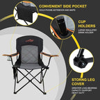 FAIR WIND Oversized Fully Padded Camping Chair, Heavy Duty Quad Fold Chair Arm Chair Support 350 LBS with Cup Holder, Collapsible Lumbar Back Chair Portable for Outdoor, Black