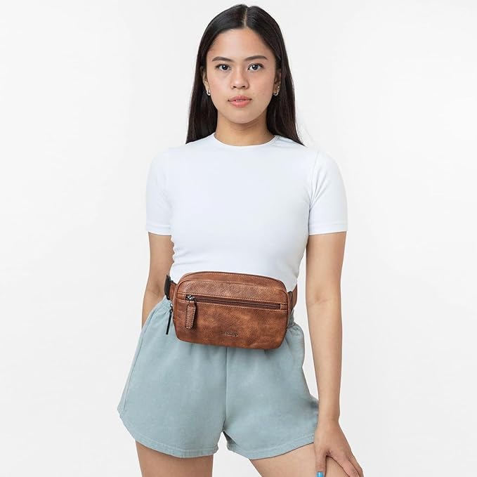 LATMAP 2L Fanny Packs Everywhere Belt Bag Small Fashion Crossbody Waist Pack Faux Leather Waterproof Sling Chest Bag For Women Trendy Brown