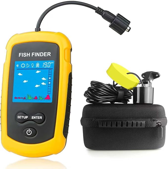Portable Fish Finder Ice Kayak Fishing Gear Water Depth Finder Handheld Fishfinder with Sonar Transducer and LCD Display