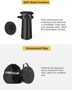 Upgraded Collapsible Stool with Detachable Cushion & Waterproof Bag - 400lbs Heavy Duty Portable Folding Stool for Adults, Telescoping Camping Seat with Carrying Straps for Fishing Hiking Travel BBQ