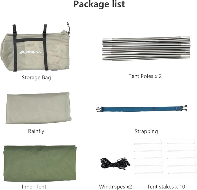 BISINNA 2 Person Camping Tent Lightweight Backpacking Tent Waterproof Windproof Two Doors Easy Setup Double Layer Outdoor Tents for Family Camping Hunting Hiking Mountaineering Travel