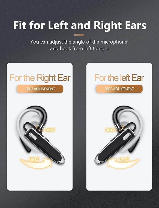 Bluetooth Headset Single Ear Business Earbuds, Wireless Headphones with Mic, Wireless Earbuds with 800mAh Charging Case, 100 Hours Standby Time Bluetooth Earpiece, Earphones for Work,Trucker, Office