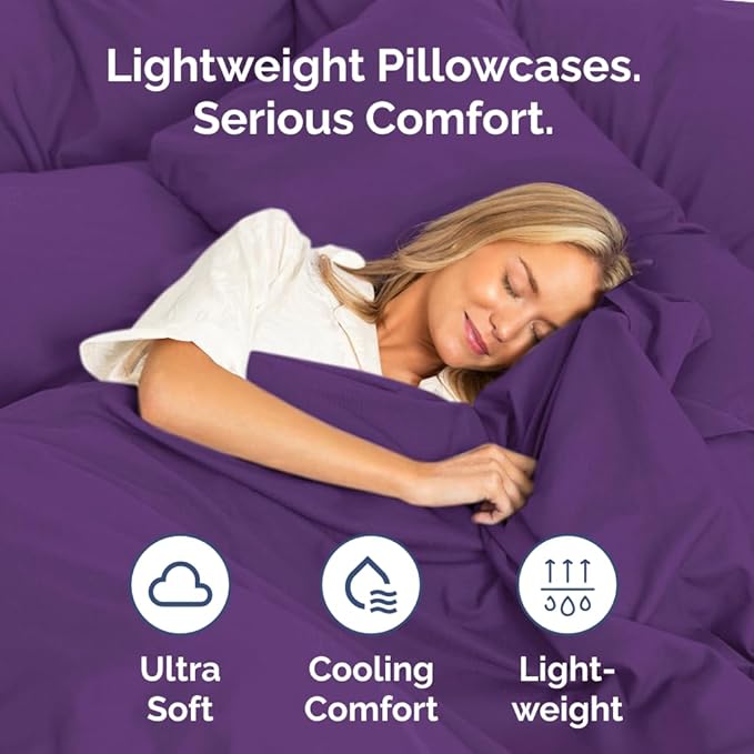 King Standard Pillow Cases Set of 2 - Soft Hotel Quality Pillowcase Covers - Comfy Bedding for Women, Men, Kids & Teens - Machine Washable Pillow Protectors - 2 Piece Set - King Standard Size Purple