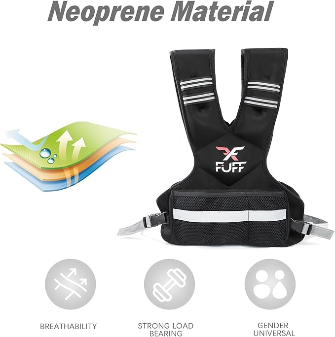 FUFF weighted vest woman 4–10 lb/11–20 lb/20–32 lb Unisex with 6 Weight Bags, Reflective Adjustable Weighted Vest for Walking, Exercise and Strength Training