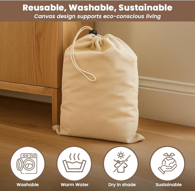 LFH Cotton Shoe Storage Bags with Drawstring, Dustproof Breathable Reusable Organizer, Perfect For Travel, Dorm, Hotel, College, Gym, Easy to Carry, Machine Washable 12"x17" (Pack of 2) - Natural