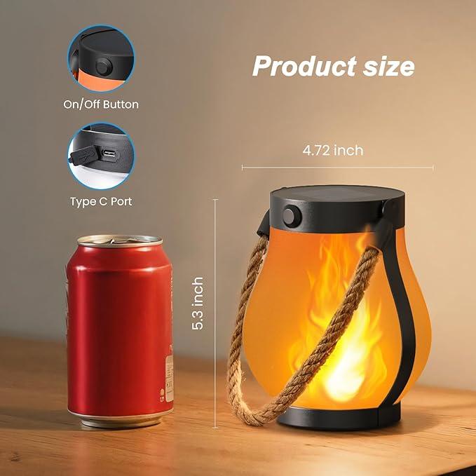Hompavo Gen2 Solar Lanterns Outdoor Waterproof with Realistic Flickering Flame, Dual Charging (USB/Solar) & 2 Modes - Decorative Hanging/Table Lights for Yard Patio Garden Halloween Christmas Decor, 4