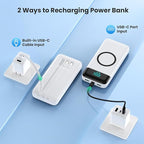 Wireless Portable Charger 40800mAh for iPhone with 3 Built-in Cables,7-in-1 15W Wireless Charging USB C Power Bank,LCD Display 25W PD QC 4.0 Fast Charging Battery Pack for iPhone 16/15/14/13/12 -White