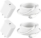 iPad Charger Fast Charging for Apple iPad 10th Generation 10.9", 2025 i.Pad 11 A16/i-Pad Pro 13 M5/11 M4,12.9 6th/5th, 2024 i Pad Air 13/11,20W USBC Block Long 10ft Cable,Fast iPhone 17/16/15/2Set