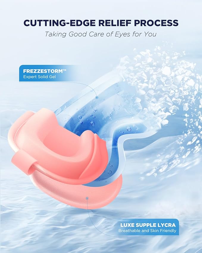 3D Cooling Gel Eye Mask - Reusable Cold Sleep Mask, Eyes Ice Pack with Hot & Cold Compress Therapy for Puffiness, Dark Circles, Dry Eyes, Headaches and Stress Relief (Pink,1 Pack)
