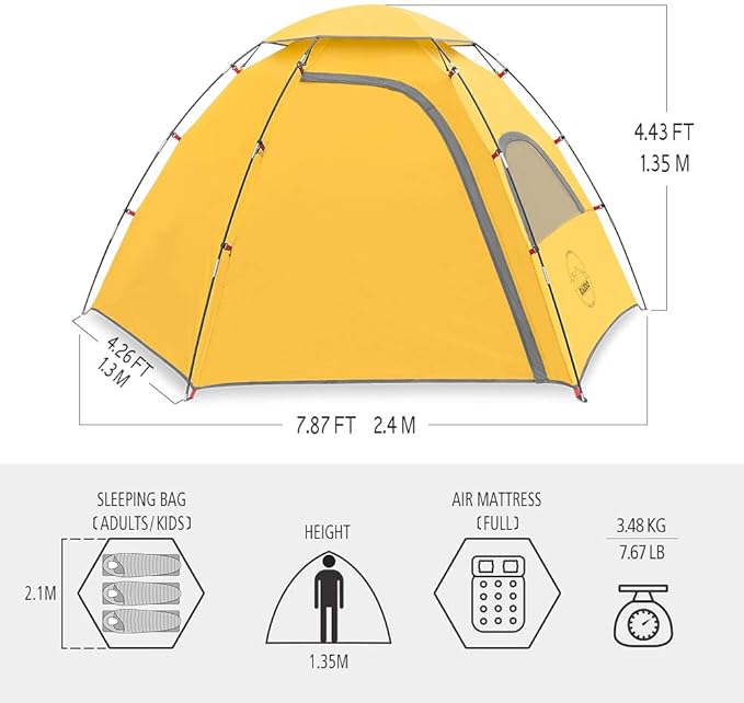 KAZOO Outdoor Camping Tent 2/4 Person Waterproof Camping Tents Easy Setup Two/Four Man Tent Sun Shade 2/3/4 People