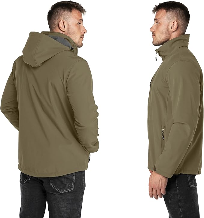 Outdoor Ventures Men's Lightweight Softshell Jacket Fleece Lined Hooded Water Resistant Winter Hiking Windbreaker Jackets