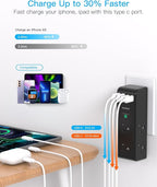 Surge Protector Outlet Extender with Rotating Plug, 6 AC Multi Plug Outlet with 4 USB Ports (2 USB C), 1800 J, 3-Sided Swivel Power Strip with Spaced Outlet Splitter for Dorm Office, Black-2 Pack