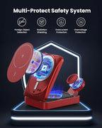 3-in-1 Wireless Charger Charging Station for iPhone, 15W Fast Charging Foldable Magnetic Charger Stand with 30W USB C Adapter for MagSafe iPhone 16/15/14/13/12, Apple Watch, AirPods