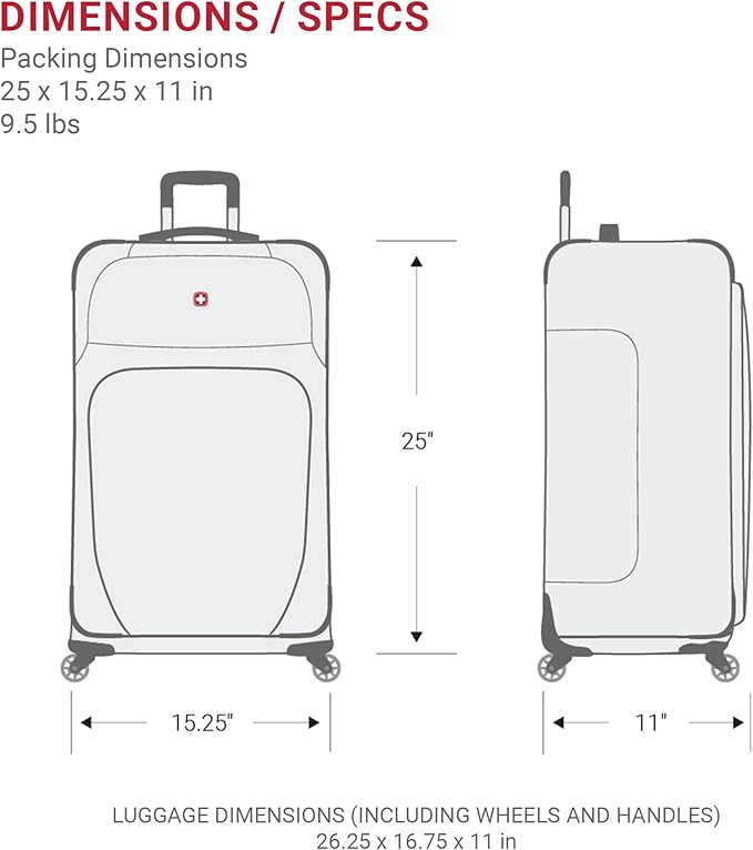 SWISSGEAR Sion Softside Expandable Spinner Luggage Durable Lightweight Travel Suitcase, Black, Checked-Medium 25-Inch