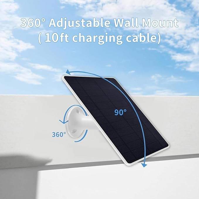 Solar Panel Charger Compatible with Eufycam 2C/2C Pro/E40/E20/2/2 Pro/E, 5V 5W Continuously Charging, 9.8ft Cable, Weatherproof (2Pack)