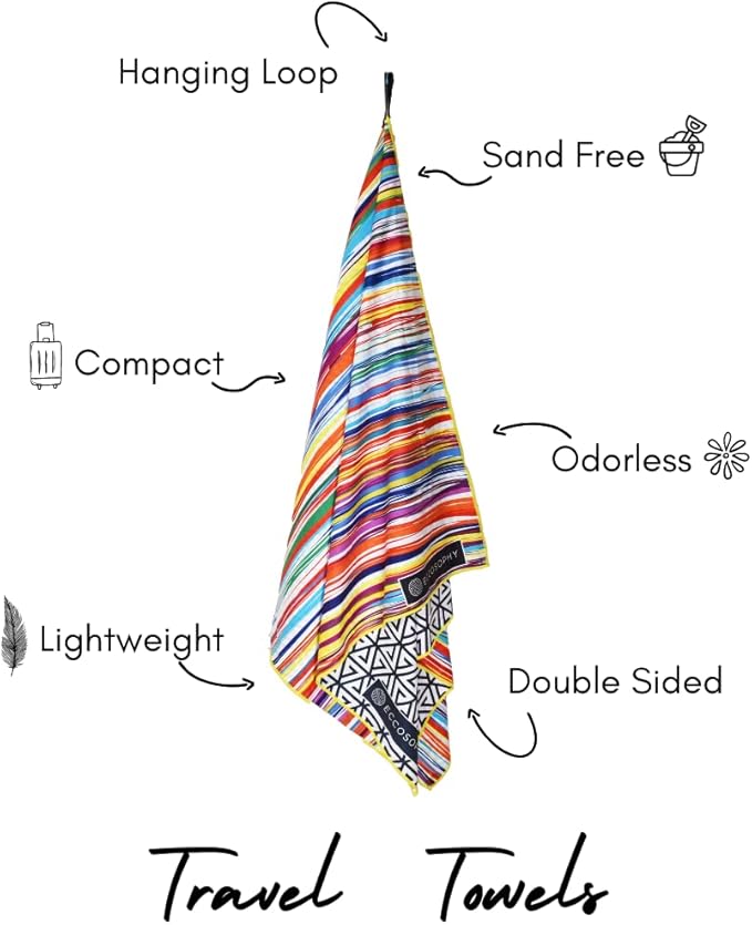 ECCOSOPHY Microfiber Beach Towel - Sand Free Towels are Quick Dry, Light Weight, Super Absorbent - Perfect Pool, Travel, Cruise, Camping Essentials - Oversized Extra Large for Adults 71x35 in