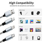 Multi Charging Cable(2Pack 4FT), Multiple Charger Cord Nylon Braided Charger Cord for Multiple Devices, 3 in 1 Charging Cable with Type-C/Micro USB and IP Port, Compatible with Most Phones and More