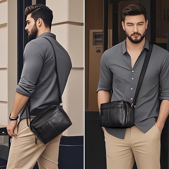 Augus Men's Leather Messenger Bag Shoulder Crossbody Backpack Bags Purse for Women Vintage Anti-Theft Waterproof Casual