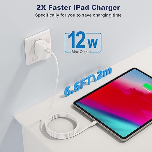 iPad iPhone Charger Fast Charging [ Apple Certified ] 2Set 6FT USB to Lightning Cable iPad Cord with 12W Foldable Block i Phone Charging Travel Wall Plug Compatible with i Pad, iPadPro, iPadAir,iPhone