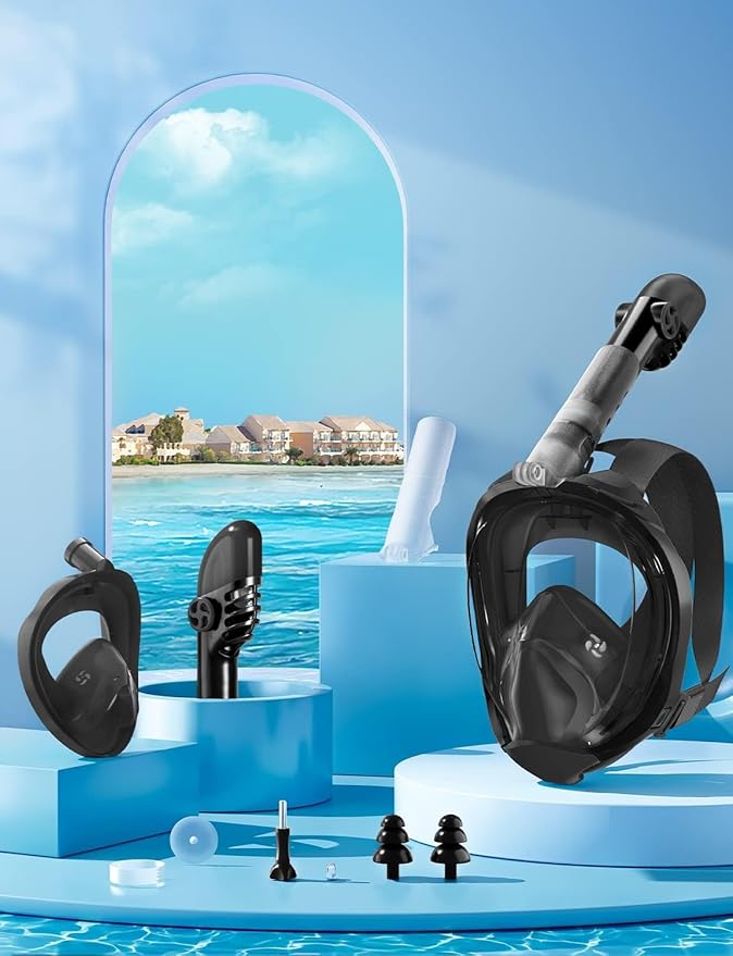 Zenoplige Full Face Snorkel Mask Adults,Dry-Top Snorkeling Gear with Camera Mount,Foldable 180-Degree Panoramic Scuba Mask for Snorkeling Diving Swimming Travel,Snorkel Mask Anti-Fog & Anti-Leak