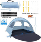 WhiteFang Beach Tent Anti-UV Portable Sun Shade Shelter for 3/4/6/8 Person, Extendable Floor with 3 Ventilating Mesh Windows Plus Carrying Bag, Stakes and Guy Lines