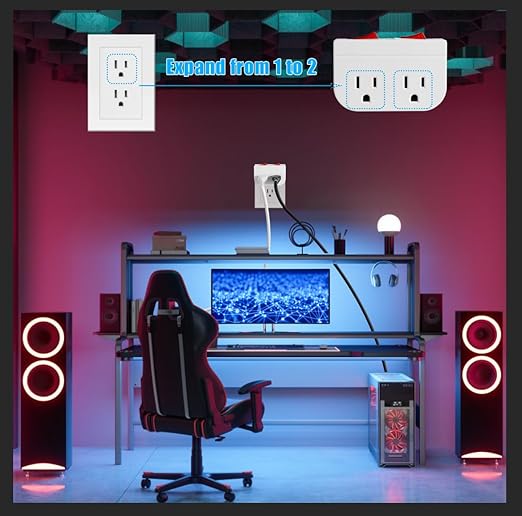 Grounded Outlet with Double ON Off Switch,VSEER 2 Port Electrical Outlet Plug Switch 15A 1875W / Wall Tap Adapter with Daul Red Indicator, ETL Listed (White 1-Pack)