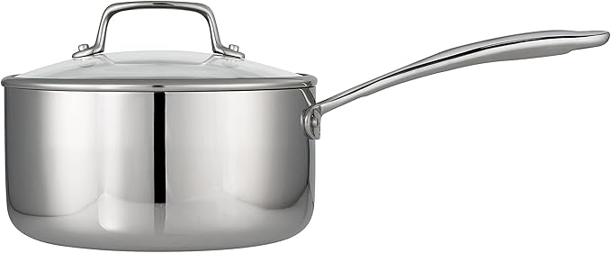 Tramontina Tri-Ply Clad Stainless Steel 3-Quart Sauce Pan with Glass Lid, Induction-Ready, Dishwasher-Safe, NSF-Certified, Made in Brazil