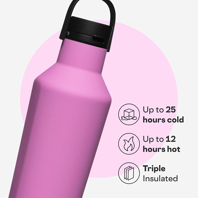 Corkcicle Sport Canteen - Keeps Drinks Cold 25 Hours - Stainless Steel Water Bottle - Triple-Insulated - Spill-Proof - Summer Drinkware Gift - Keeps Drinks Ice Cold - 32 oz - Fuchsia