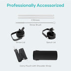 BUZIO 24 oz Insulated Water Bottle, Stainless Steel Wide Mouth Water Flask with Straw Lid, Cold for 48 Hrs Leak Proof Metal Hydro Thermo Canteen Mug, Black