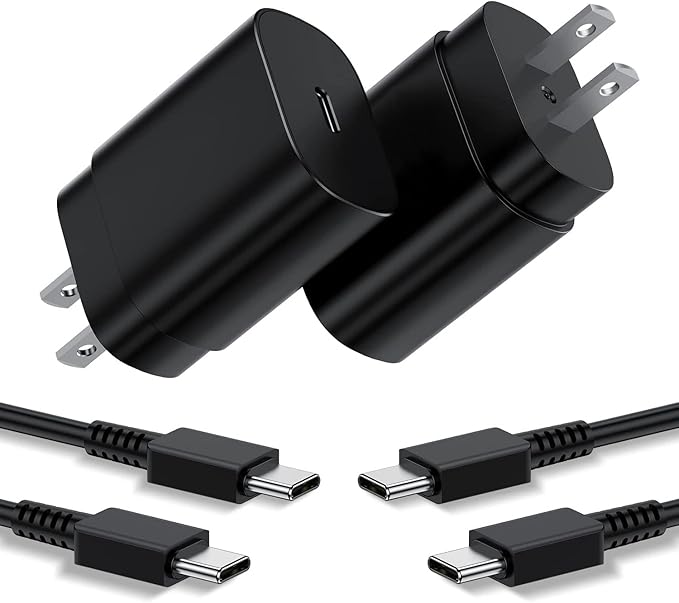 Type C Charger, 2Pack 25W PD USBC Wall Charger Super Fast Charging Block& 3ft Android Phone Cable Cord for Samsung Galaxy S25 S24 S23 S22 S21 S20 (Plus Ultra)/Note 20 10 9 8/ S10 S9 S8 Black