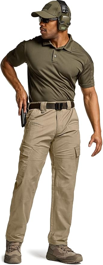 CQR Men's Flex Ripstop Tactical Pants, Water Resistant Stretch Cargo Pants, Lightweight EDC Hiking Work Pants