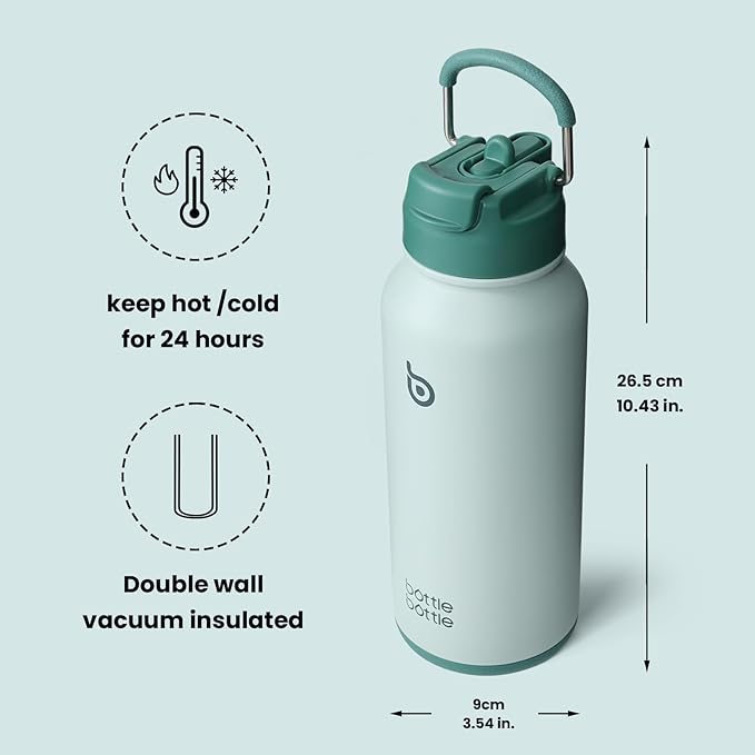 BOTTLE BOTTLE 32oz Insulated Water Bottle Stainless Steel Sport Water Bottle with Straw Dual-use Lid Design for Gym with Pill Box