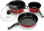 Non-Stick Cookware Set, Portable Lightweight Cast Iron Pots and Pans with Glass Lids and Nylon 4 Piece Set Utensils for Outdoor Camping Picnic Travel
