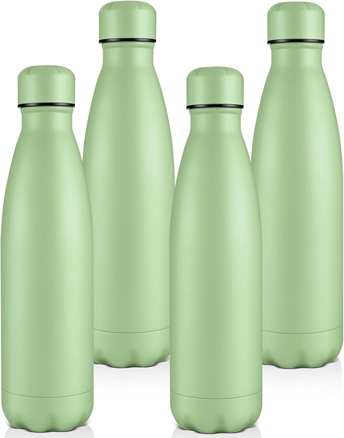 Volhoply 25oz Insulated Water Bottles Bulk 1/2/4 Pack, Metal Sports Water Bottles, Keeps Cold & Hot, BPA Free Leakproof Bottle (Green,4 Pack)