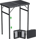 GARLLEN 2ft Folding Camping Table, 3 Adjustable Height Lightweight Picnic Table, Portable Aluminum Grill Table for Outdoor, Camping, Grill, Threaded Install, 23.6" L x 15.7" W, Black