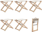 Wood Folding Camping Stools Set of 6, 18.5" Hardwood Portable Fishing Folding Stool with Heavy Duty Metal Support Canvas Camp Stool Foldable Footstool for Outdoor Hiking Picnic BBQ, Beige