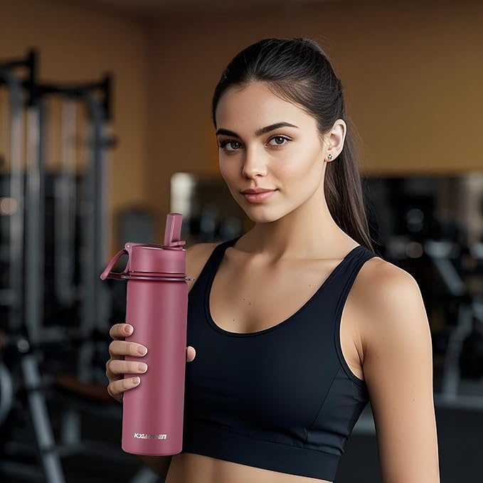 KXIAOCHEN Insulated Water Bottle, Stainless Steel Water Bottle, 2 Lids (Straw and Handle Lid),Wide Mouth Metal Water Bottles Keep Hot and Cold, Double Walled, Thermo Mug, Metal Canteen