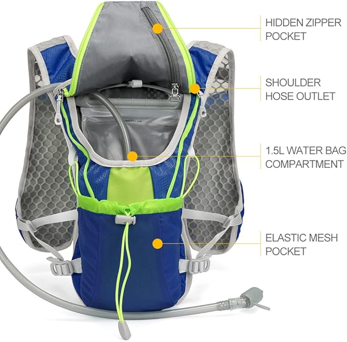 Hydration Pack Backpack，IX INOXTO Running Hydration Vest with 1.5L ( 50 oz) Water Bladder for Men Women，Lightweight Water Backpack for Hiking Cycling Climbing Camping