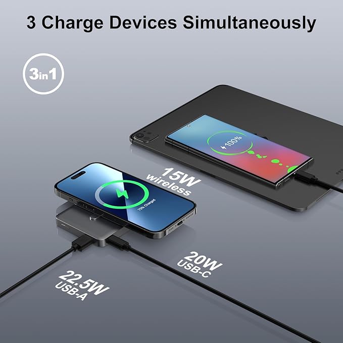 Portable Charger, for Magsafe Power Bank with Foldable Alloy-Stand, 10000mAh Magnetic Battery Pack with 22.5W Fast Charging for iPhone 17/16/15/14/13/12 Series