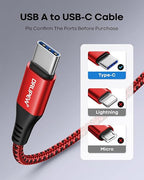 USB Type C Cable 3A Fast Charging(3ft 4Pack), USB to USB C Cable Nylon Braided Type C Charger Cord for iPhone 15 Pro Max, Samsung Galaxy S10 FE S9 S20 S21 S22 S23+ S24 Ultra, A20 A50 A70, LG, Moto